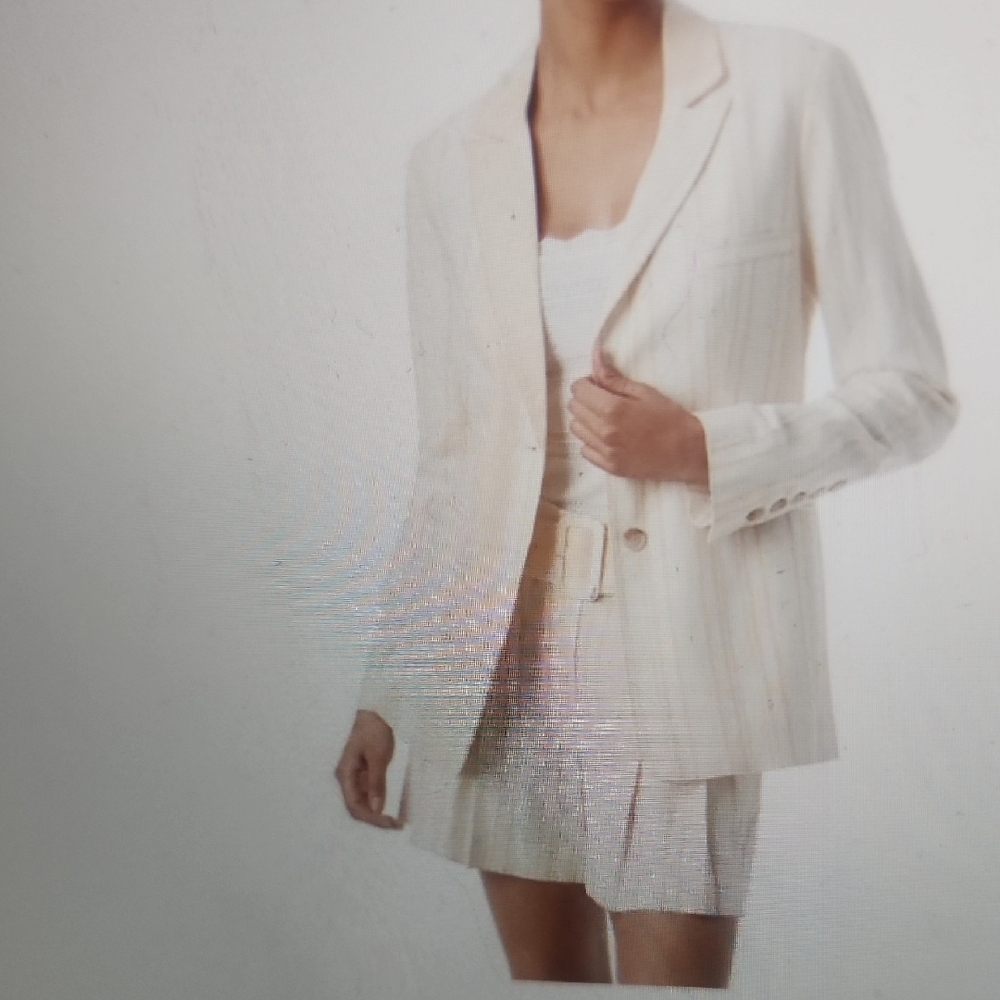 Sam Edelman Enola Variegated Striped Linen Blend Blazer Artic Wolf Size S